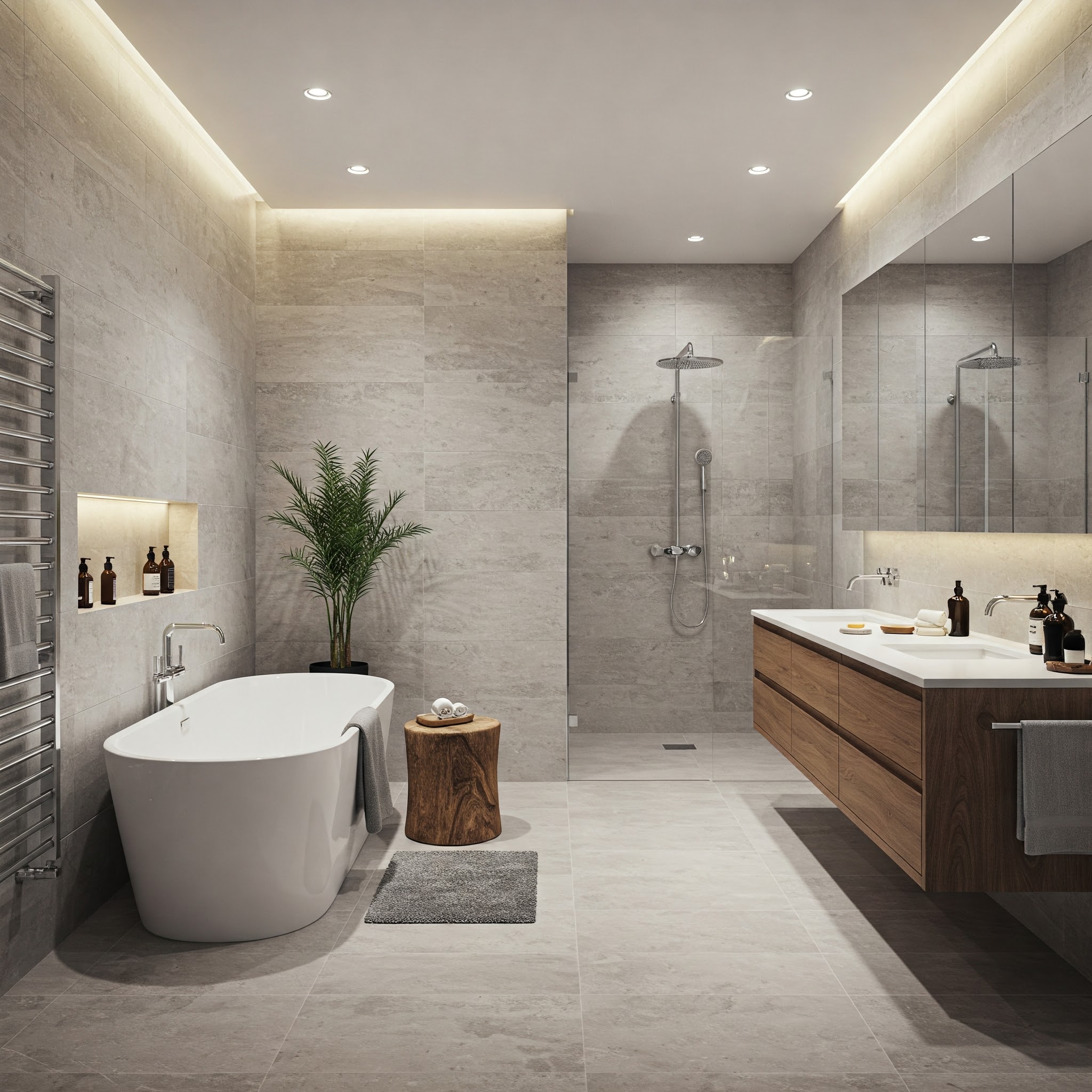 Bathroom with gray sanitary ware